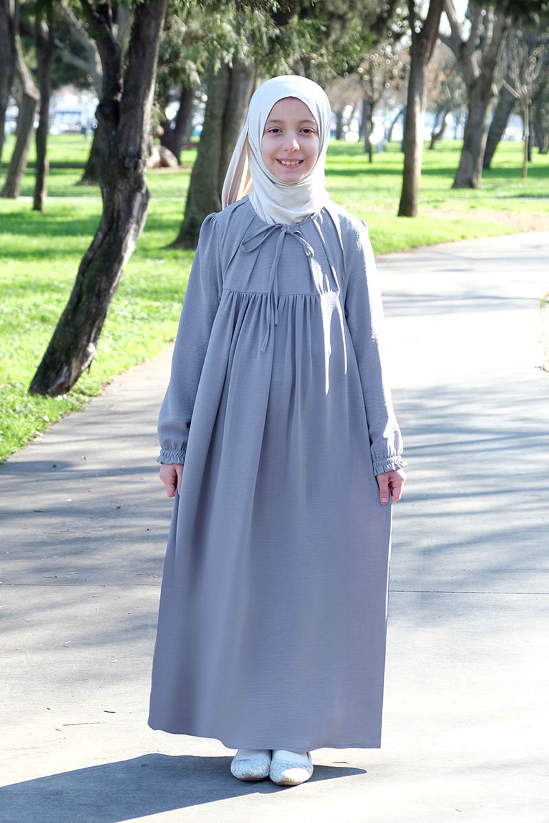 Çocuk Tesettür Elbise Tuba Model Gri - 1