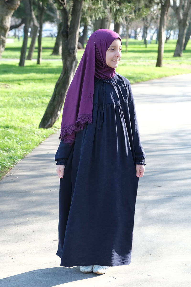 Çocuk Tesettür Elbise Tuba Model Lacivert - Mevlana Çocuk Tesettür