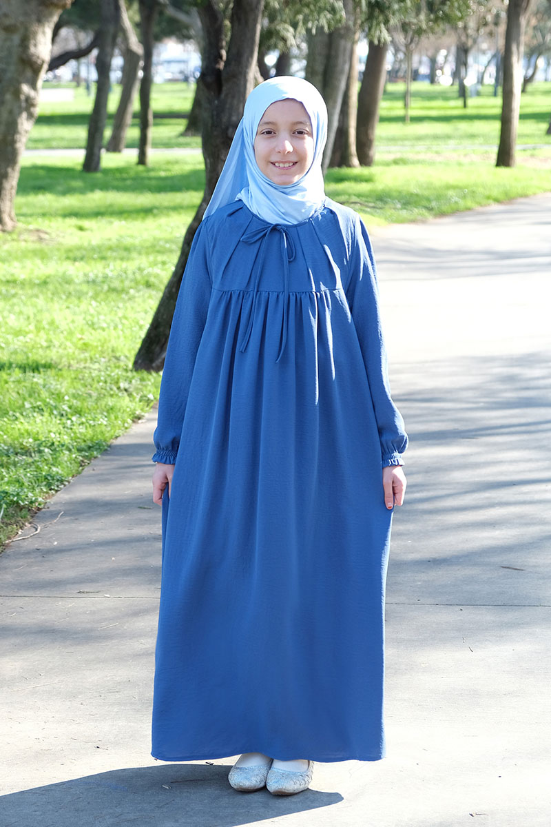 Çocuk Tesettür Elbise Tuba Model Mavi - Mevlana Çocuk Tesettür
