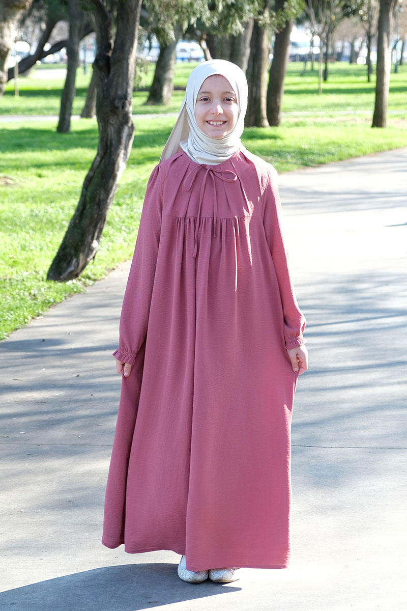 Çocuk Tesettür Elbise Tuba Model Pudra - Mevlana Çocuk Tesettür
