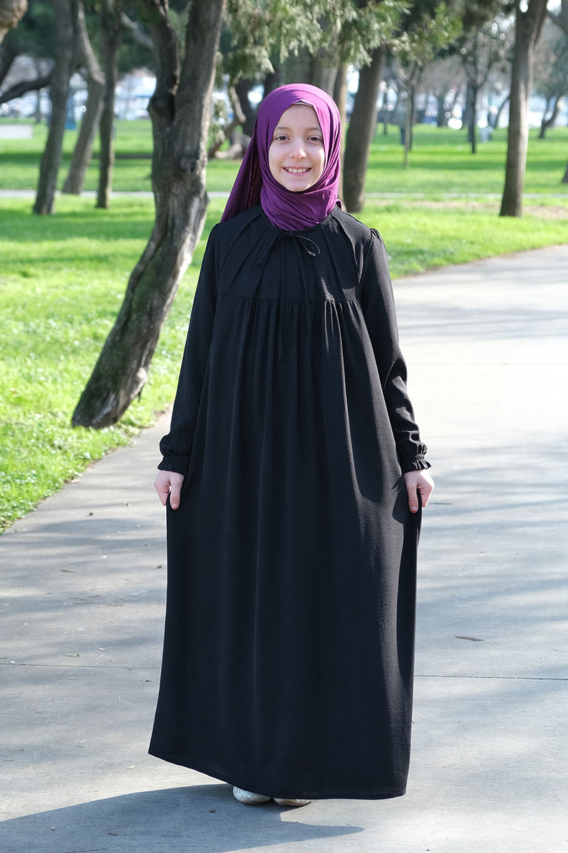 Çocuk Tesettür Elbise Tuba Model Siyah - 1