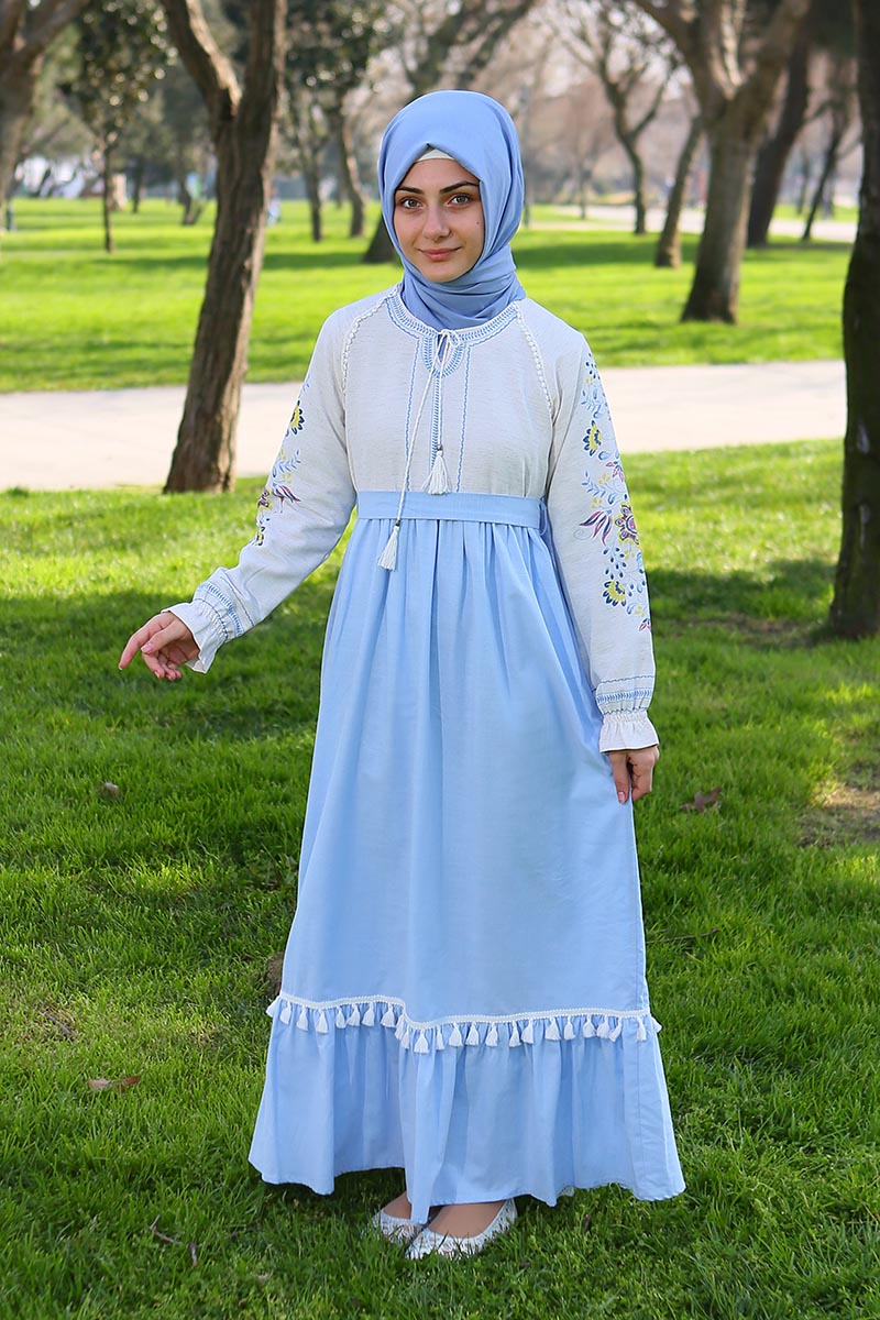 Çocuk Tesettür Elbise Vuslat Model Buz Mavi - 1