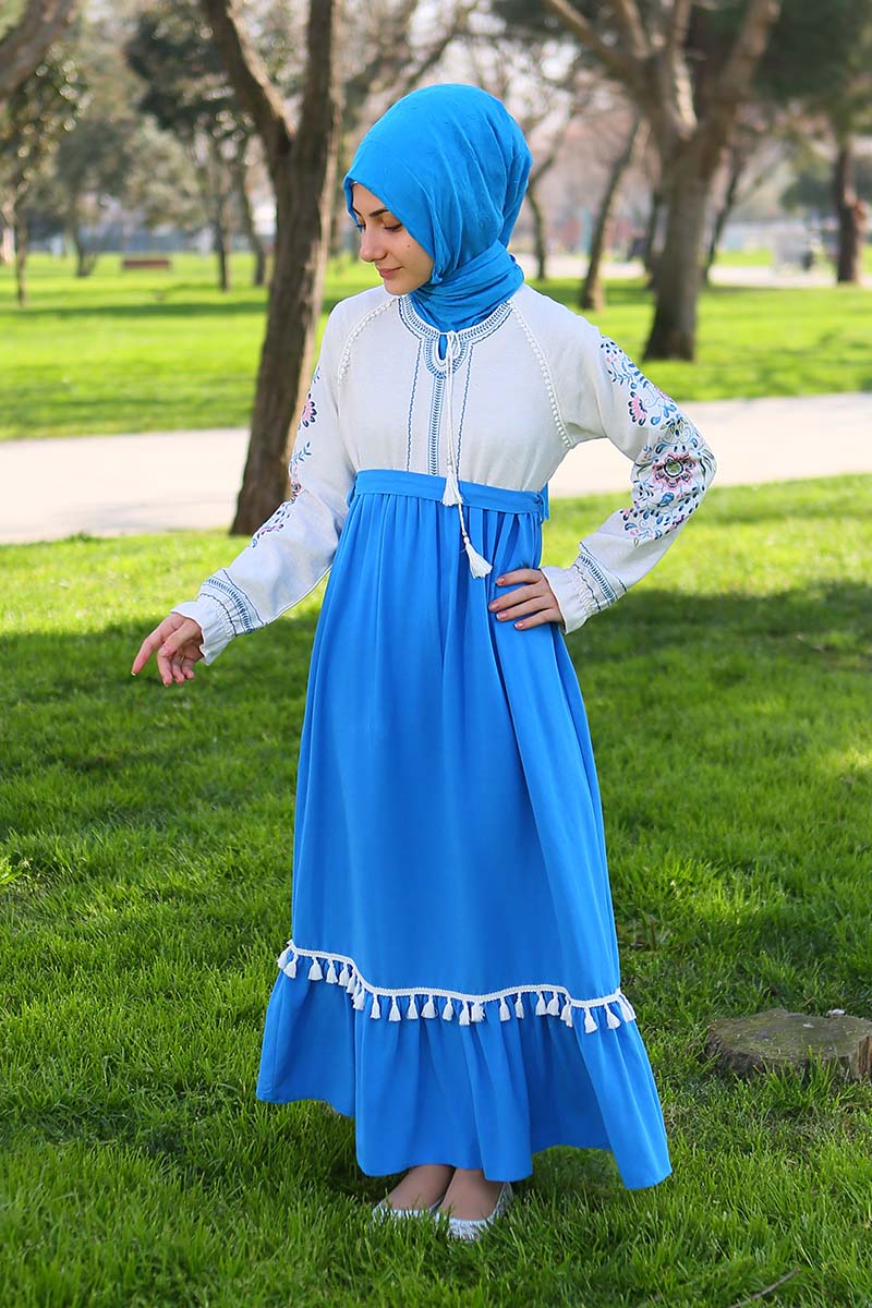 Çocuk Tesettür Elbise Vuslat Model Mavi - 1