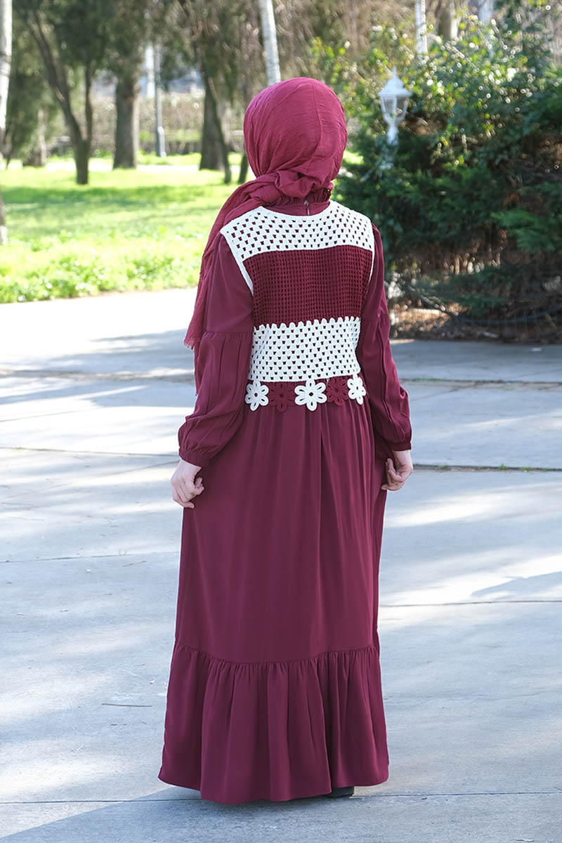 Çocuk Tesettür Elbise Yelekli Model Bordo - 2