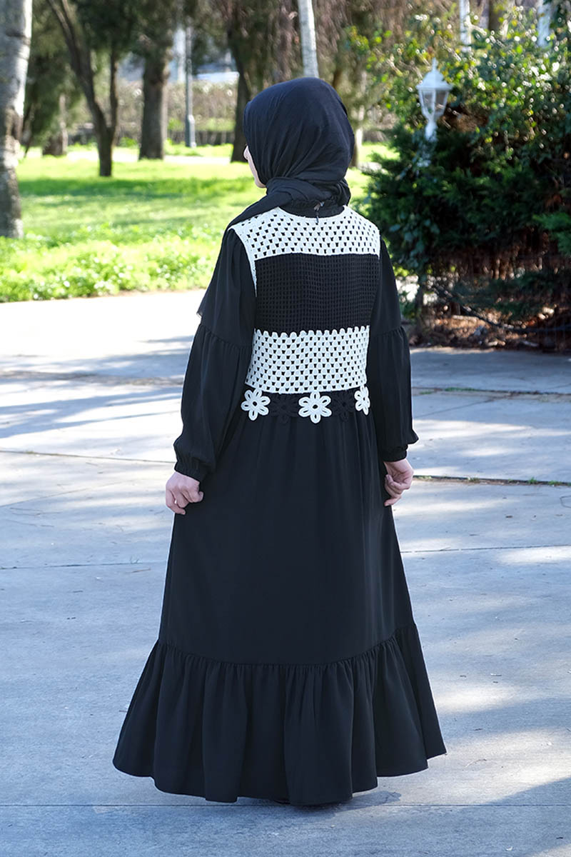 Çocuk Tesettür Elbise Yelekli Model Siyah - 2