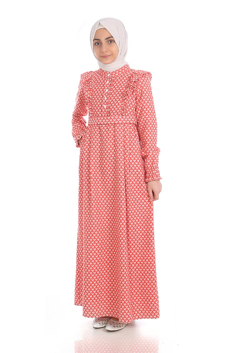 Çocuk Tesettür Elbise Kışlık Yüsra Model Kalpli Narçiçek - 1