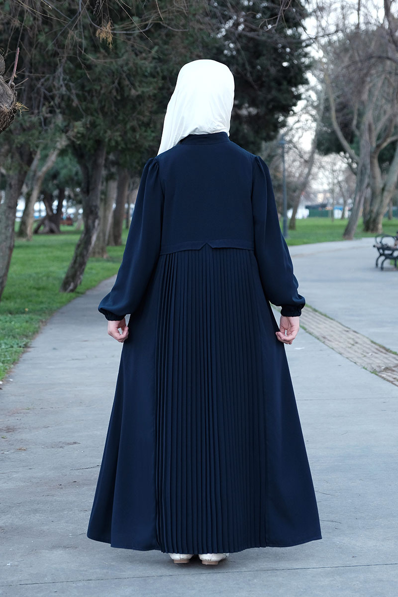 Çocuk Tesettür Ferace Arkası Piliseli Model Lacivert - 2