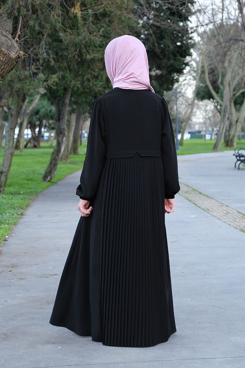 Çocuk Tesettür Ferace Arkası Piliseli Model Siyah - 2