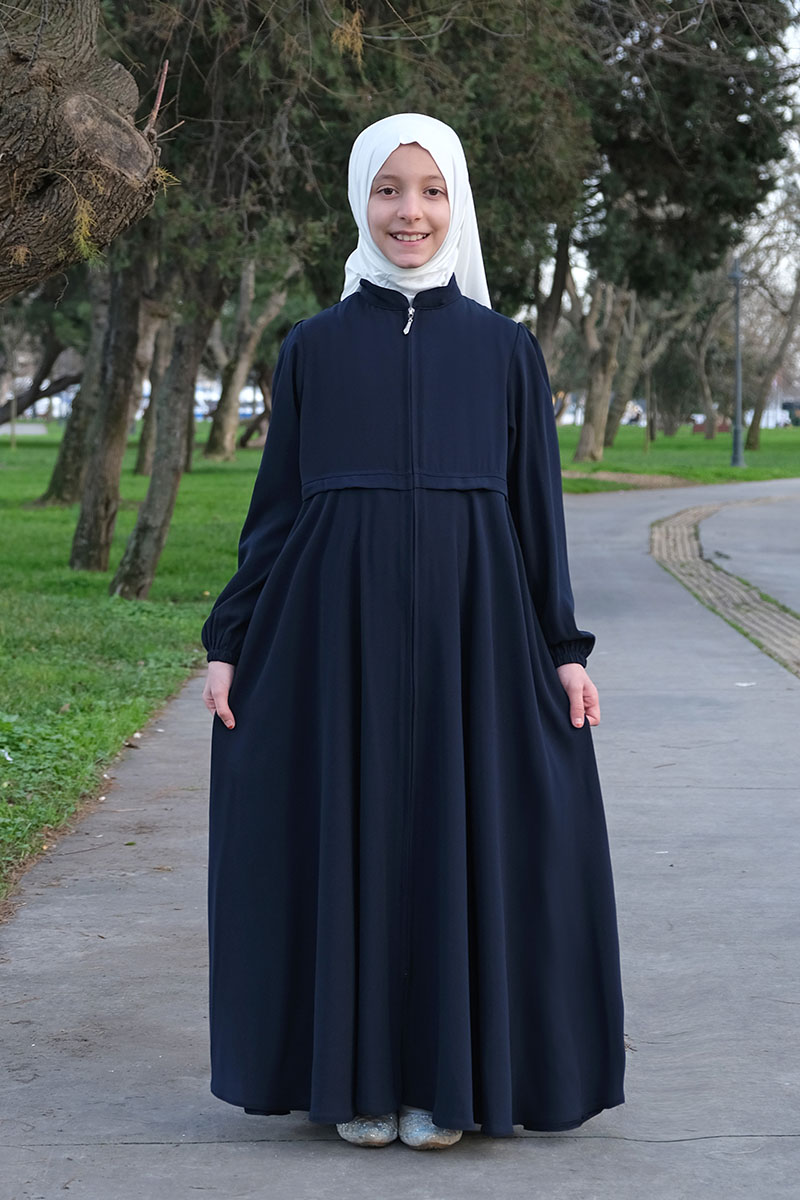 Çocuk Tesettür Ferace Eteği Kiloş Model Lacivert - 1