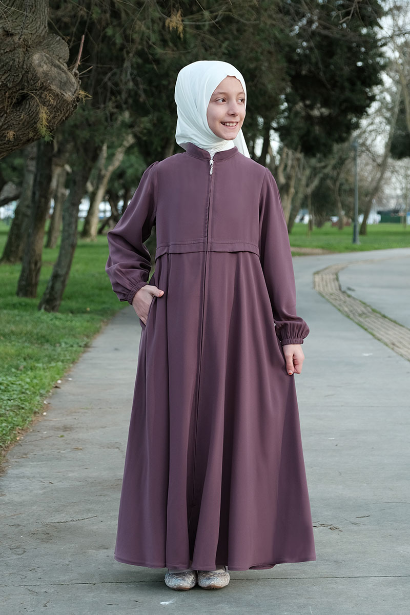 Çocuk Tesettür Ferace Eteği Kiloş Model Mürdüm - 1