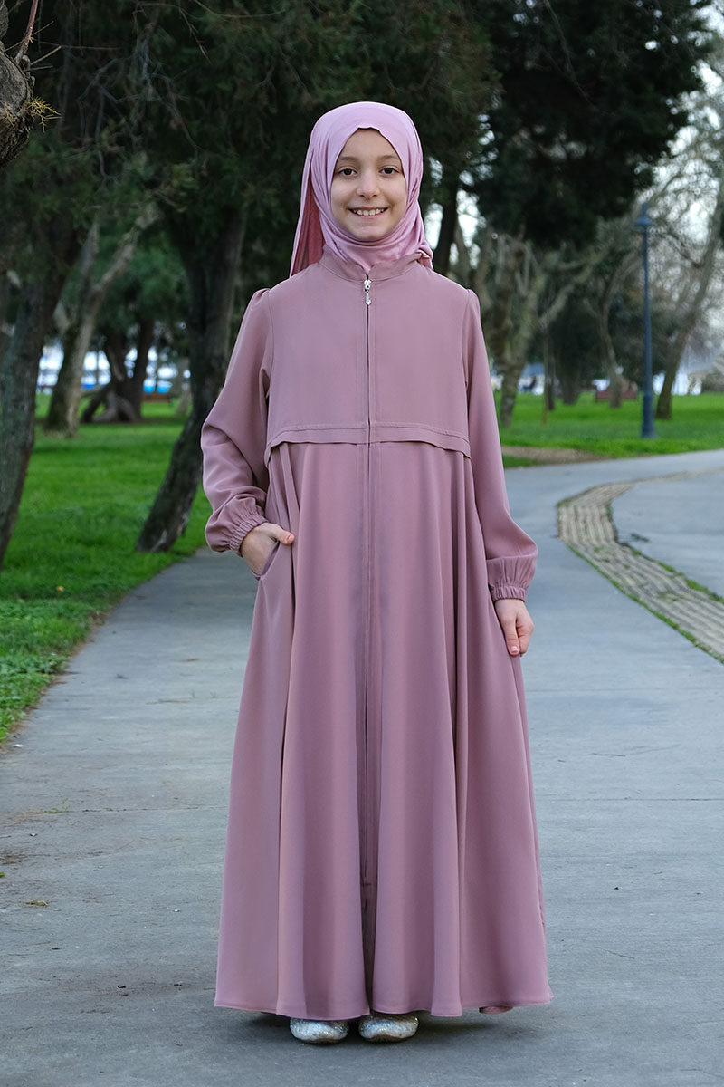Çocuk Tesettür Ferace Eteği Kiloş Model Pudra - Mevlana Çocuk Tesettür