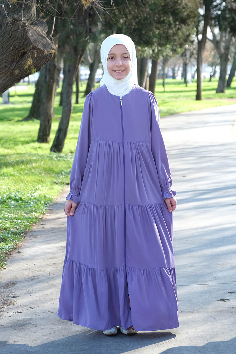Çocuk Tesettür Ferace İkbal Model Lila - 1