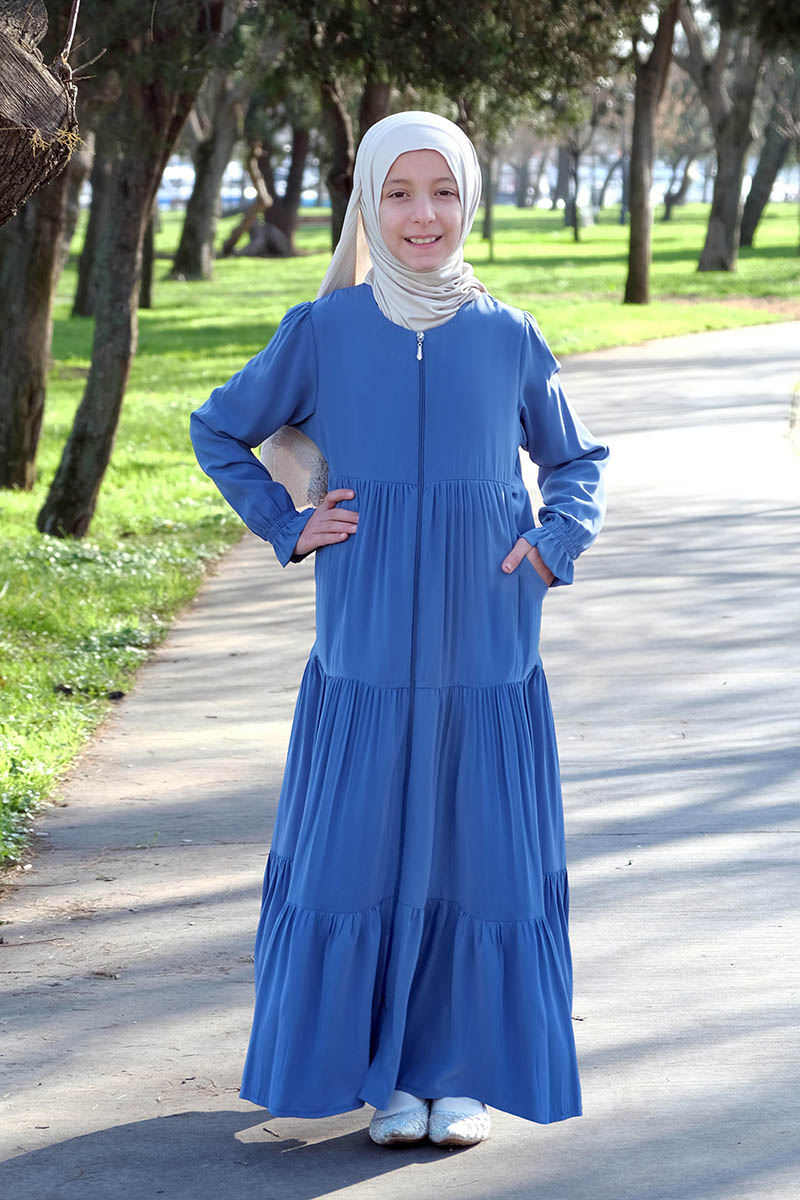 Çocuk Tesettür Ferace İkbal Model Mavi - 1