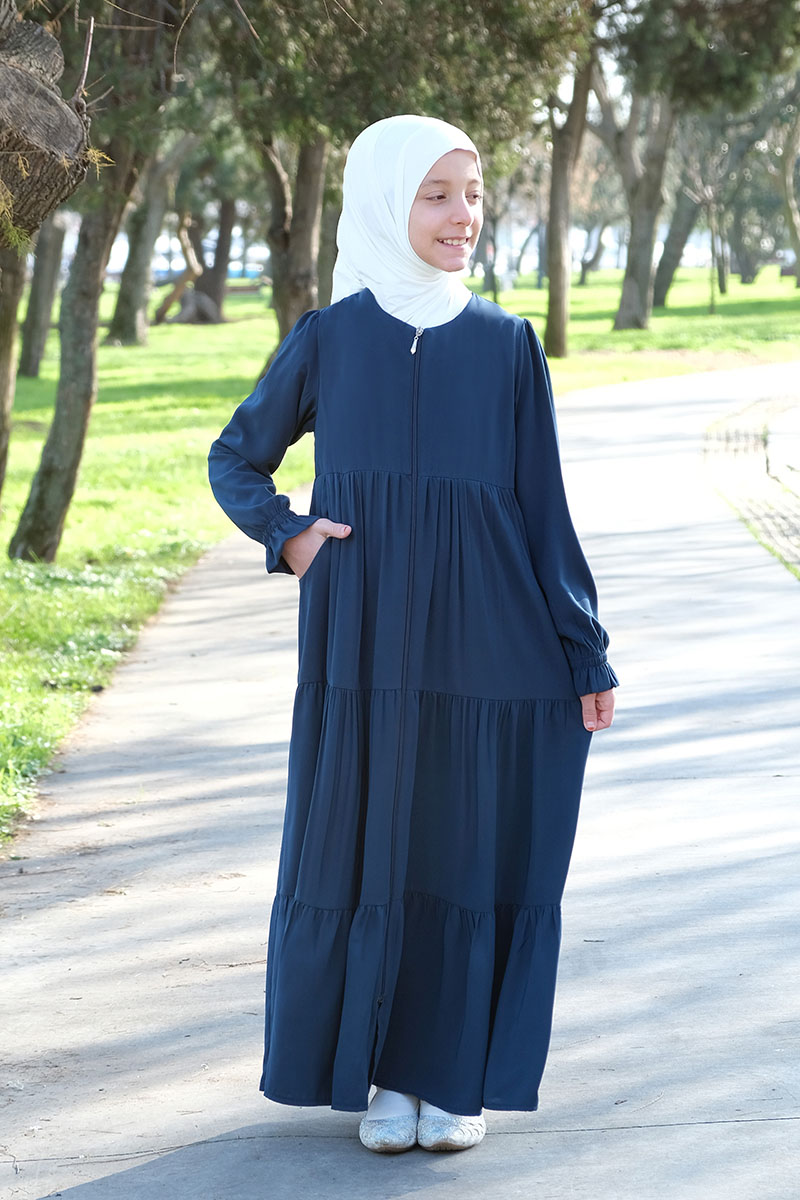 Çocuk Tesettür Ferace İkbal Model Petrol Mavi - 1
