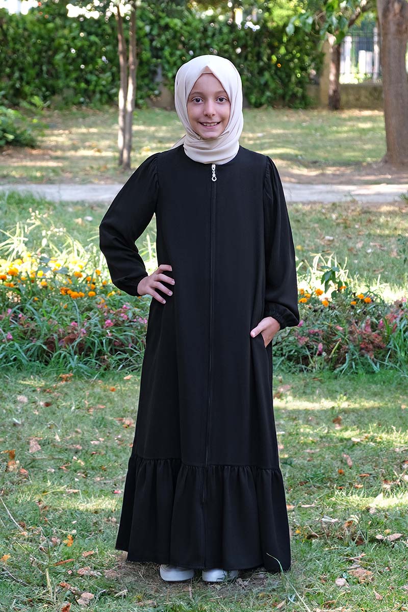 Çocuk Tesettür Ferace Mevra Model Siyah - Mevlana Çocuk Tesettür