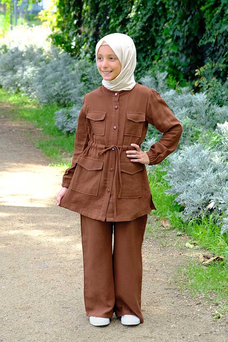 Çocuk Tesettür Tunik Takım Bade Model Kiremit 