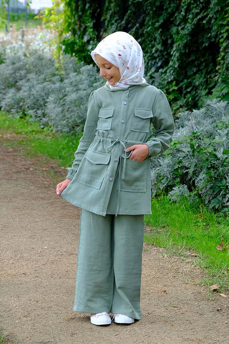 Çocuk Tesettür Tunik Takım Bade Model Yeşil - 1