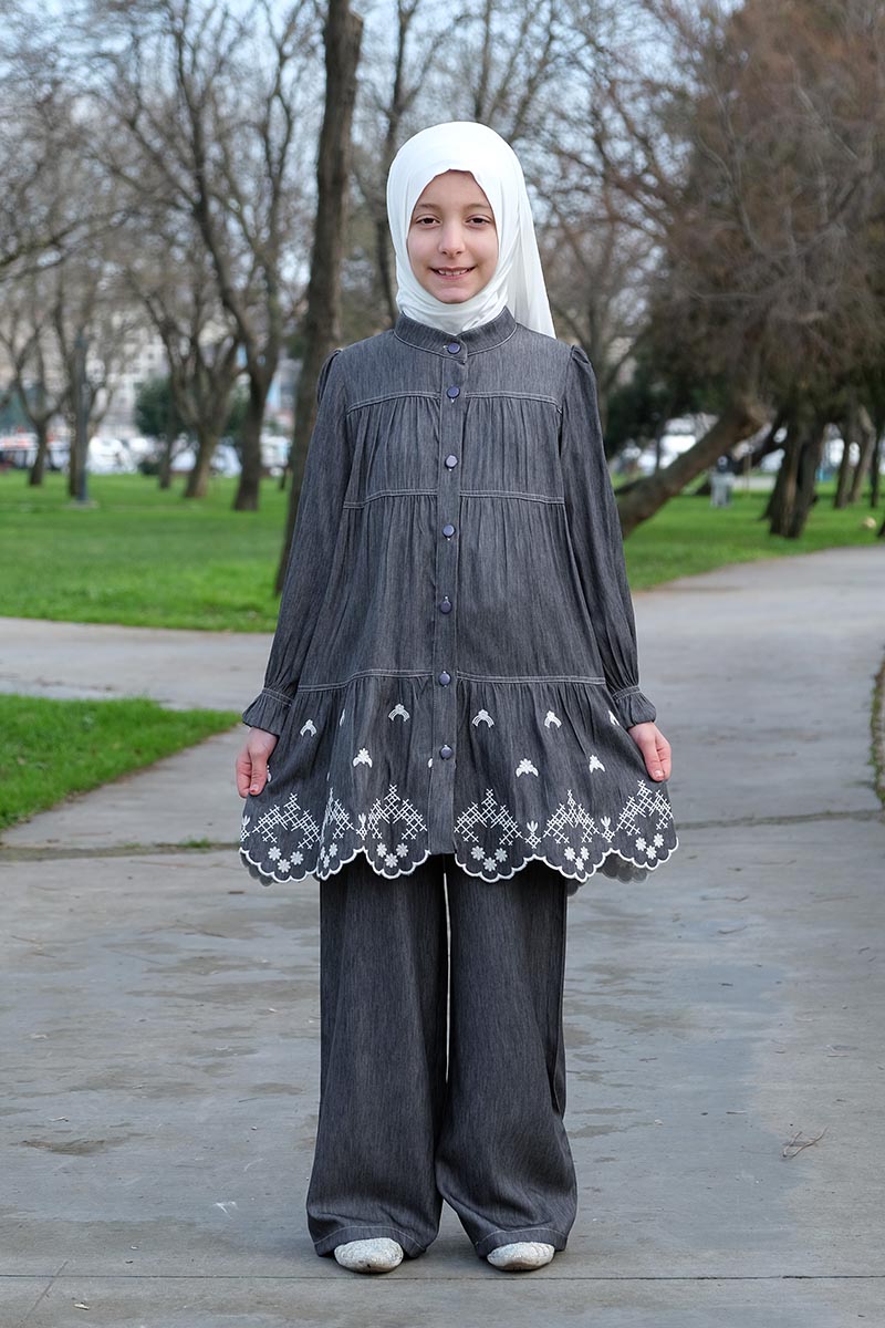 Çocuk Tesettür Tunik Takım Cansu Model Füme - 1