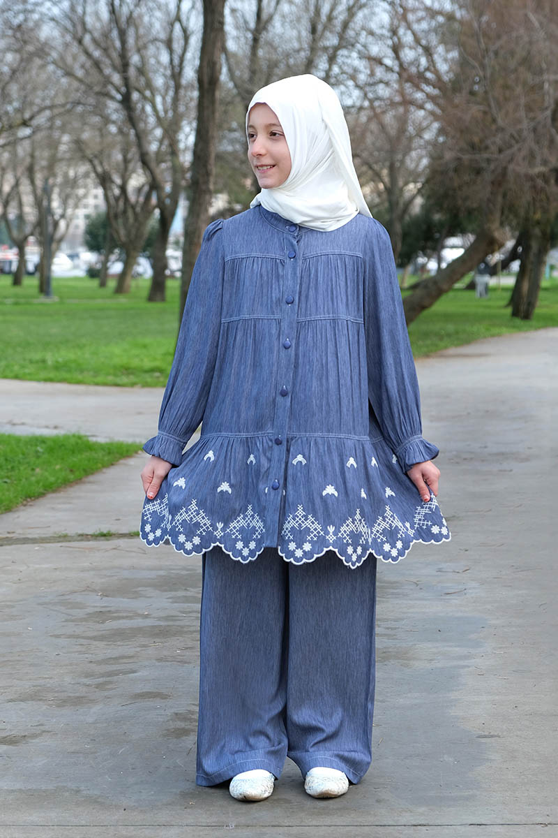 Çocuk Tesettür Tunik Takım Cansu Model Lacivert - Mevlana Çocuk Tesettür