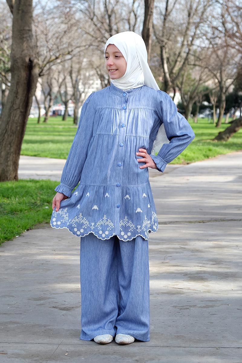 Çocuk Tesettür Tunik Takım Cansu Model Mavi - 1