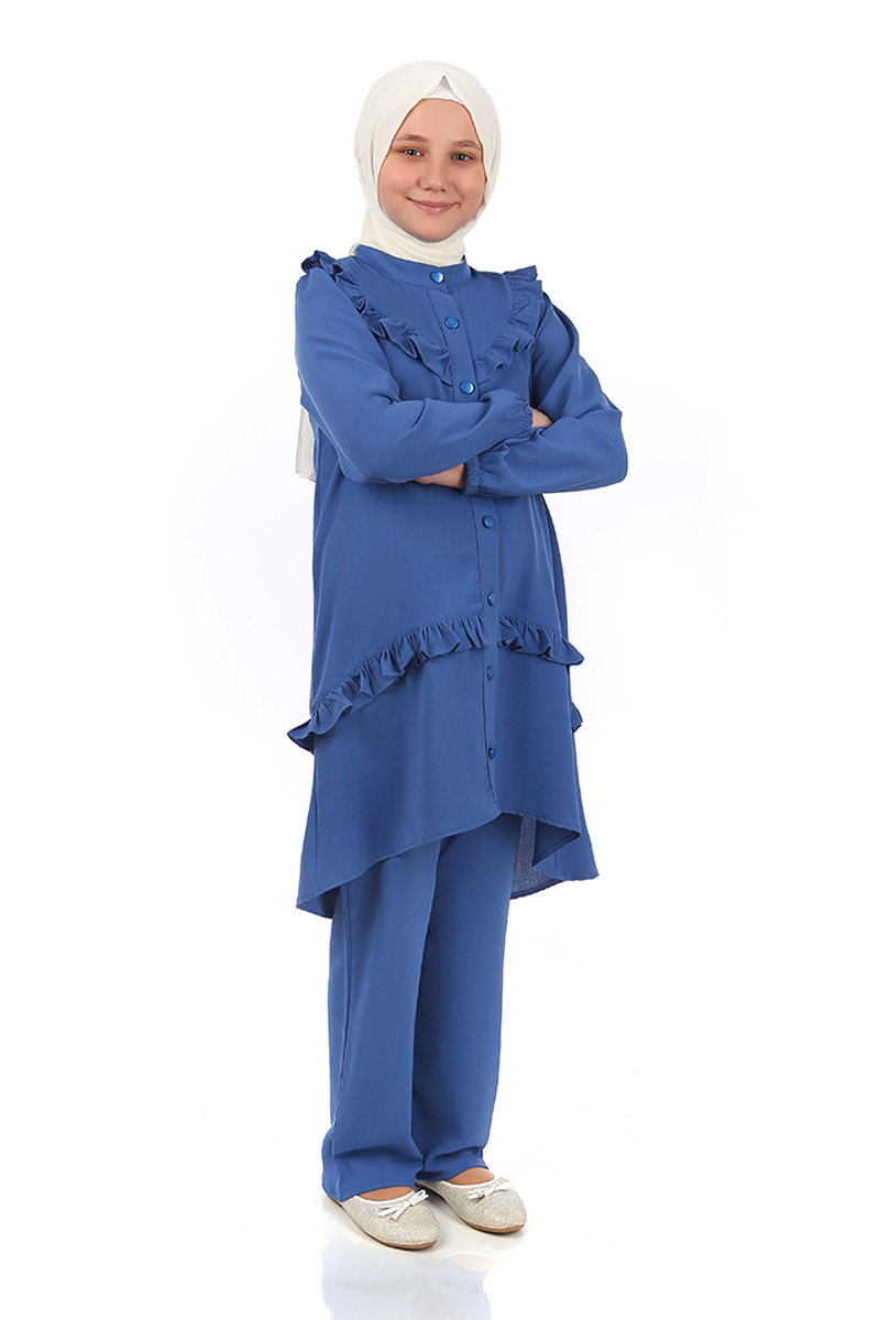 Çocuk Tesettür Tunik Takım Elisa Model Mavi - 1