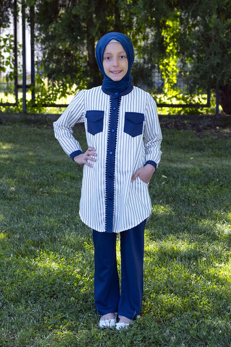 Çocuk Tesettür Tunik Takım İrem Model Beyaz 