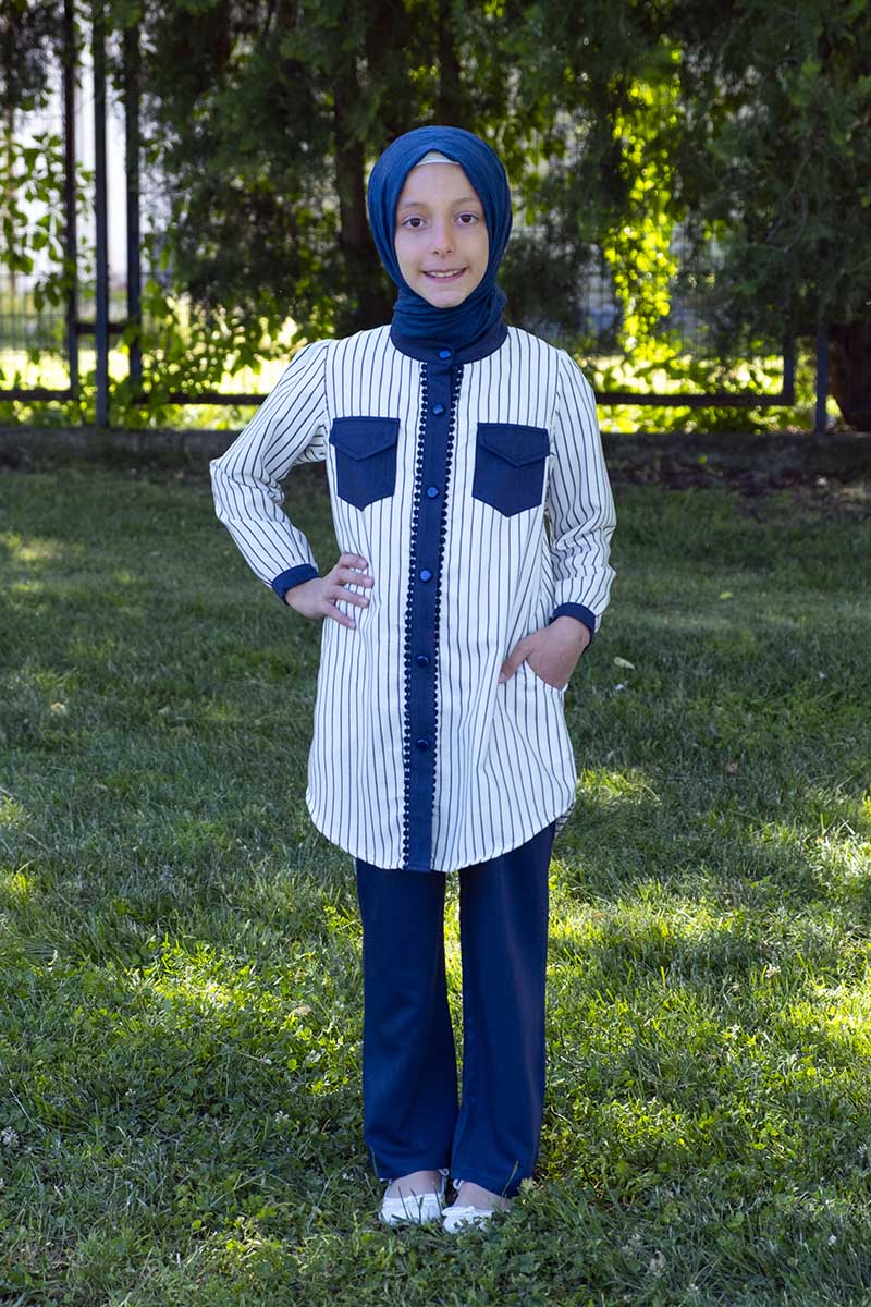 Çocuk Tesettür Tunik Takım İrem Model Beyaz 