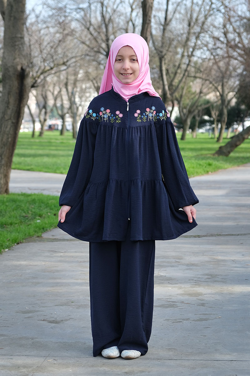 Çocuk Tesettür Tunik Takım Lamia Model Lacivert - 1