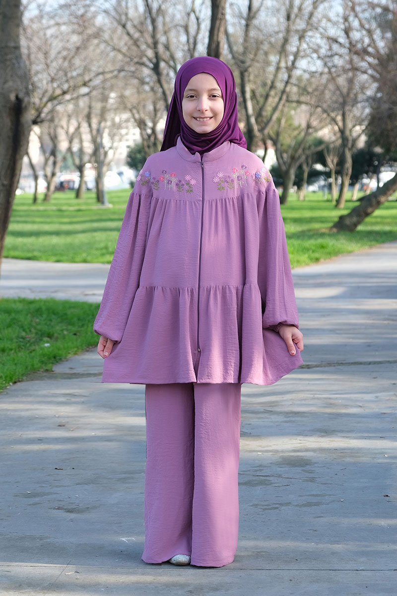 Çocuk Tesettür Tunik Takım Lamia Model Lila - Mevlana Çocuk Tesettür