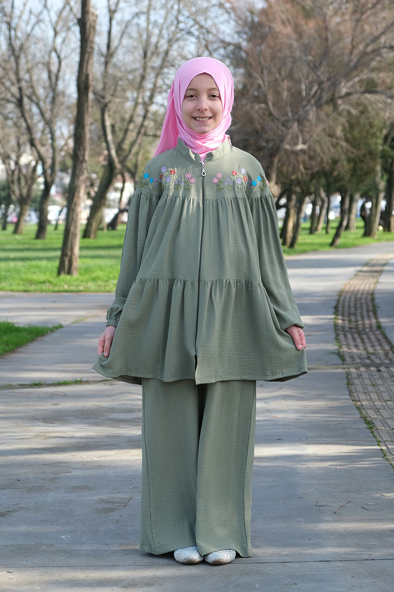 Çocuk Tesettür Tunik Takım Lamia Model Yeşil - 1