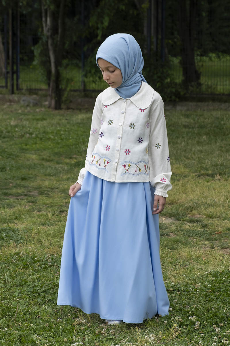Çocuk Tesettür Tunik Takım Melike Model Mavi 