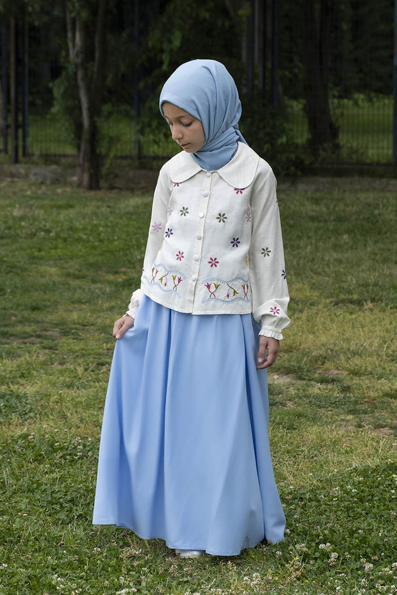 Çocuk Tesettür Tunik Takım Melike Model Mavi 