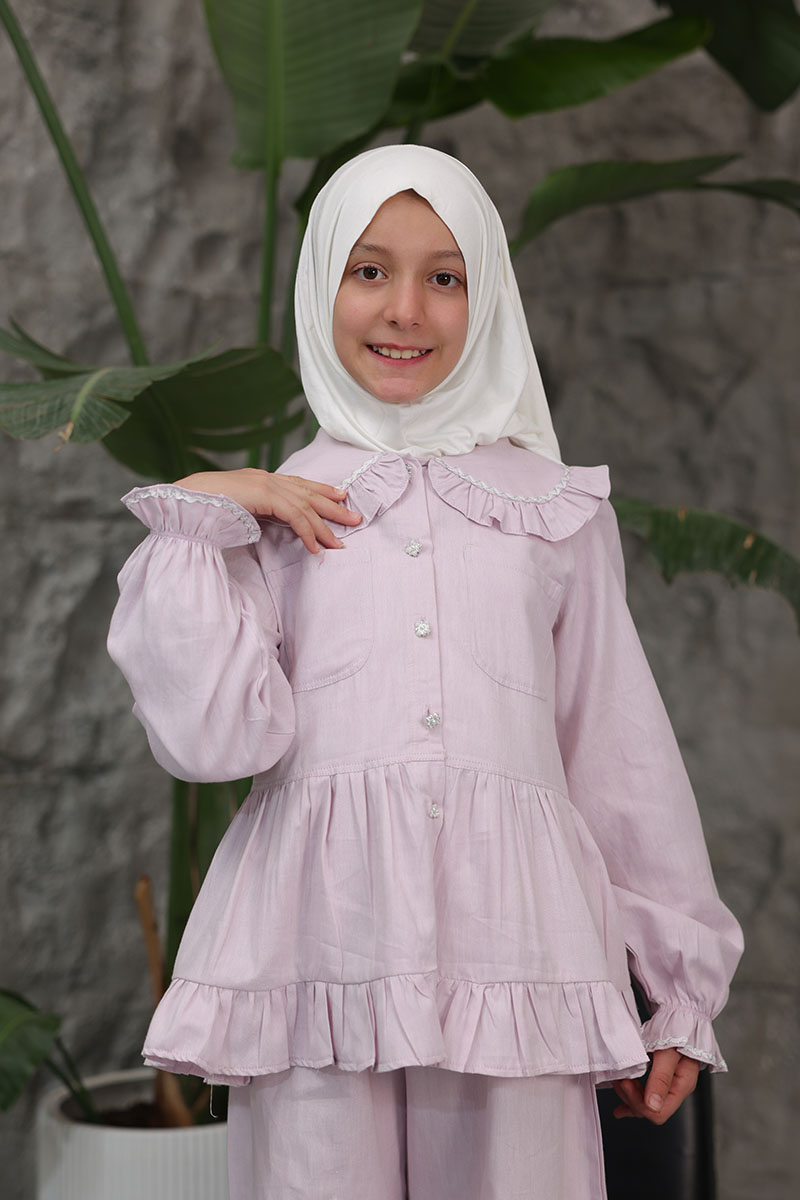 Çocuk Tesettür Tunik Takım Melis Model Lila - 3