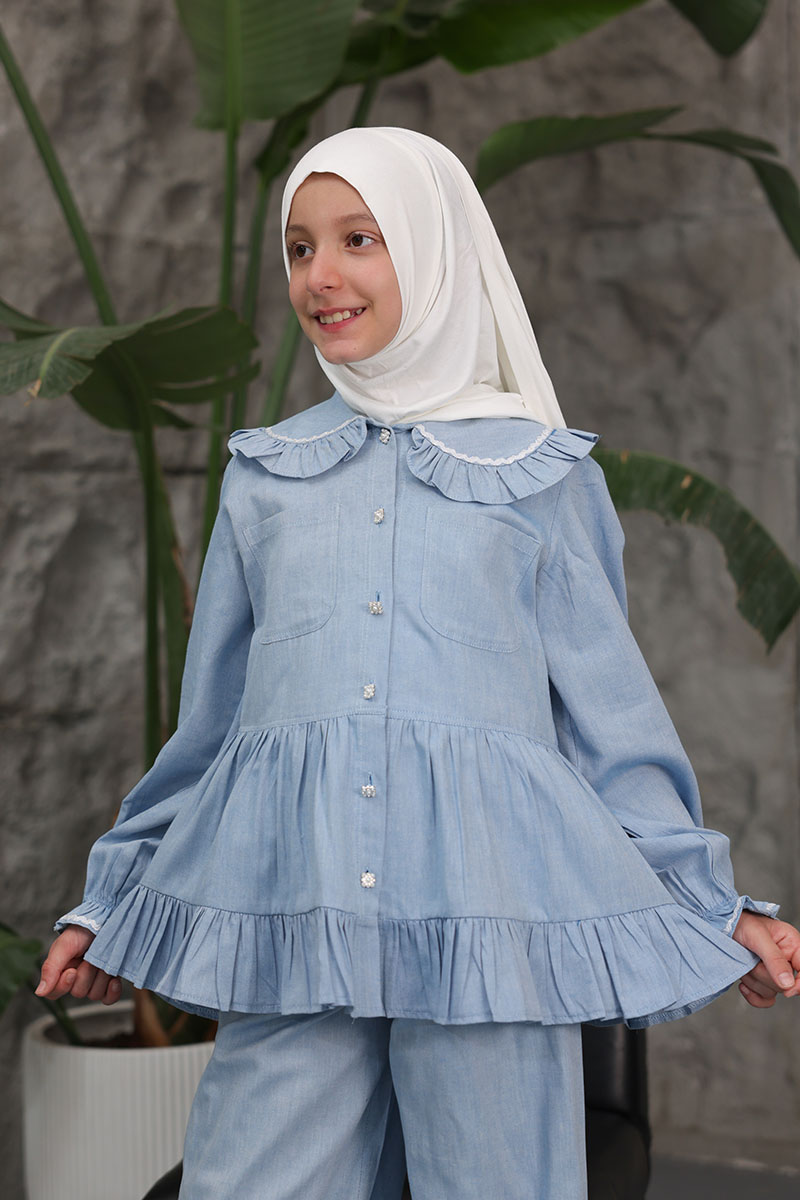 Çocuk Tesettür Tunik Takım Melis Model Mavi - 3