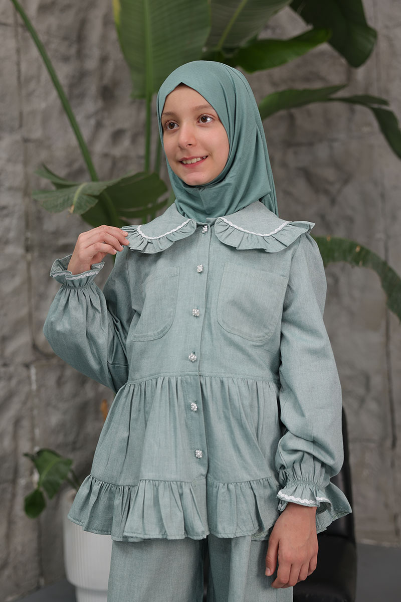 Çocuk Tesettür Tunik Takım Melis Model Yeşil - 3