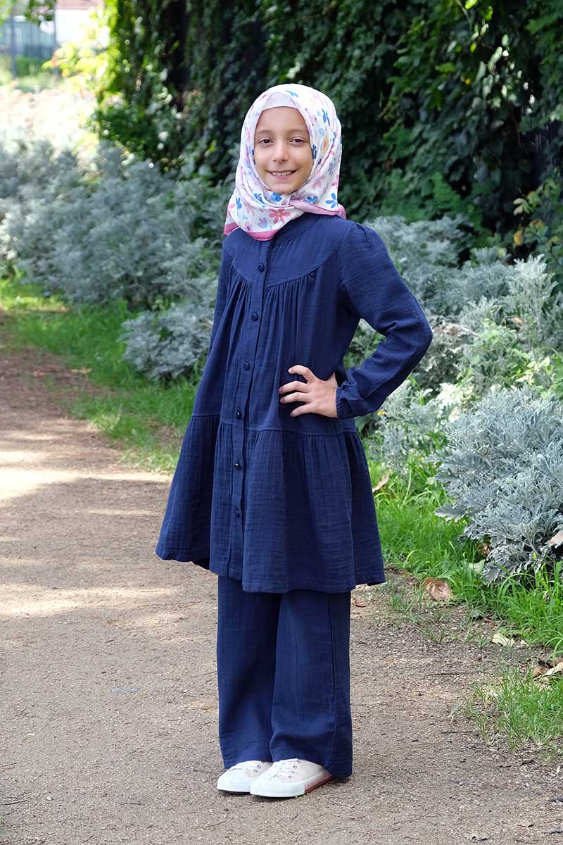 Çocuk Tesettür Tunik Takım Özgü Model Lacivert - 1