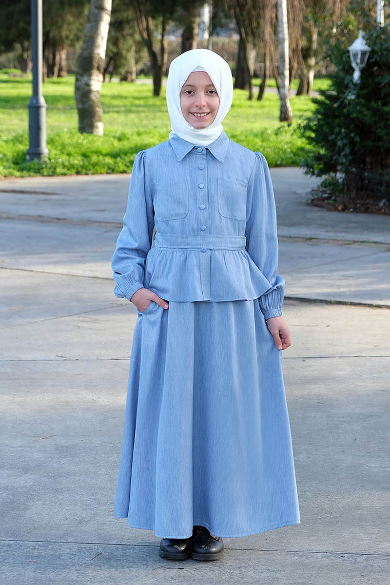 Çocuk Tesettür Tunik Takım Sevil Model Buz Mavi - Mevlana Çocuk Tesettür