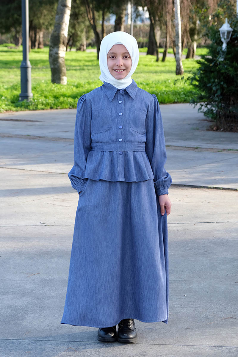 Çocuk Tesettür Tunik Takım Sevil Model Mavi - Mevlana Çocuk Tesettür