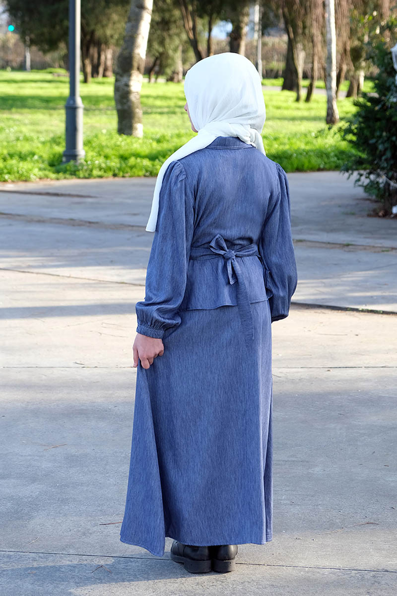 Çocuk Tesettür Tunik Takım Sevil Model Mavi - 2