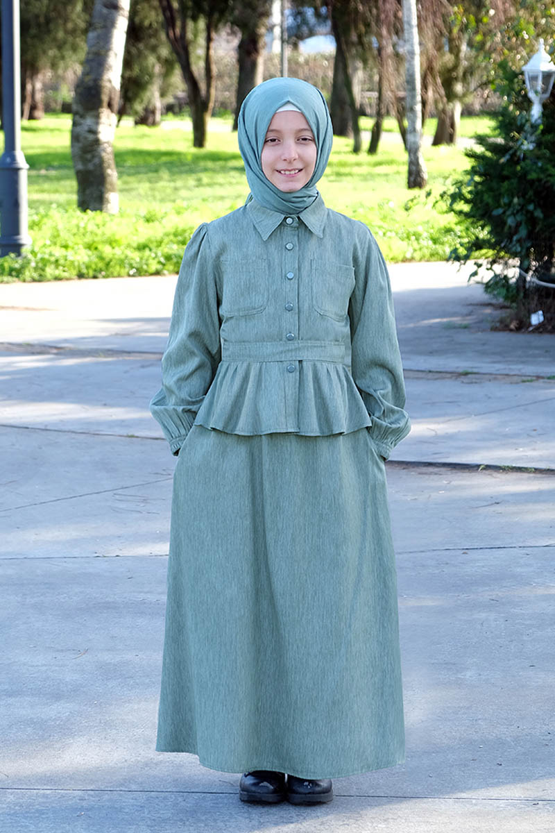 Çocuk Tesettür Tunik Takım Sevil Model Yeşil - Mevlana Çocuk Tesettür