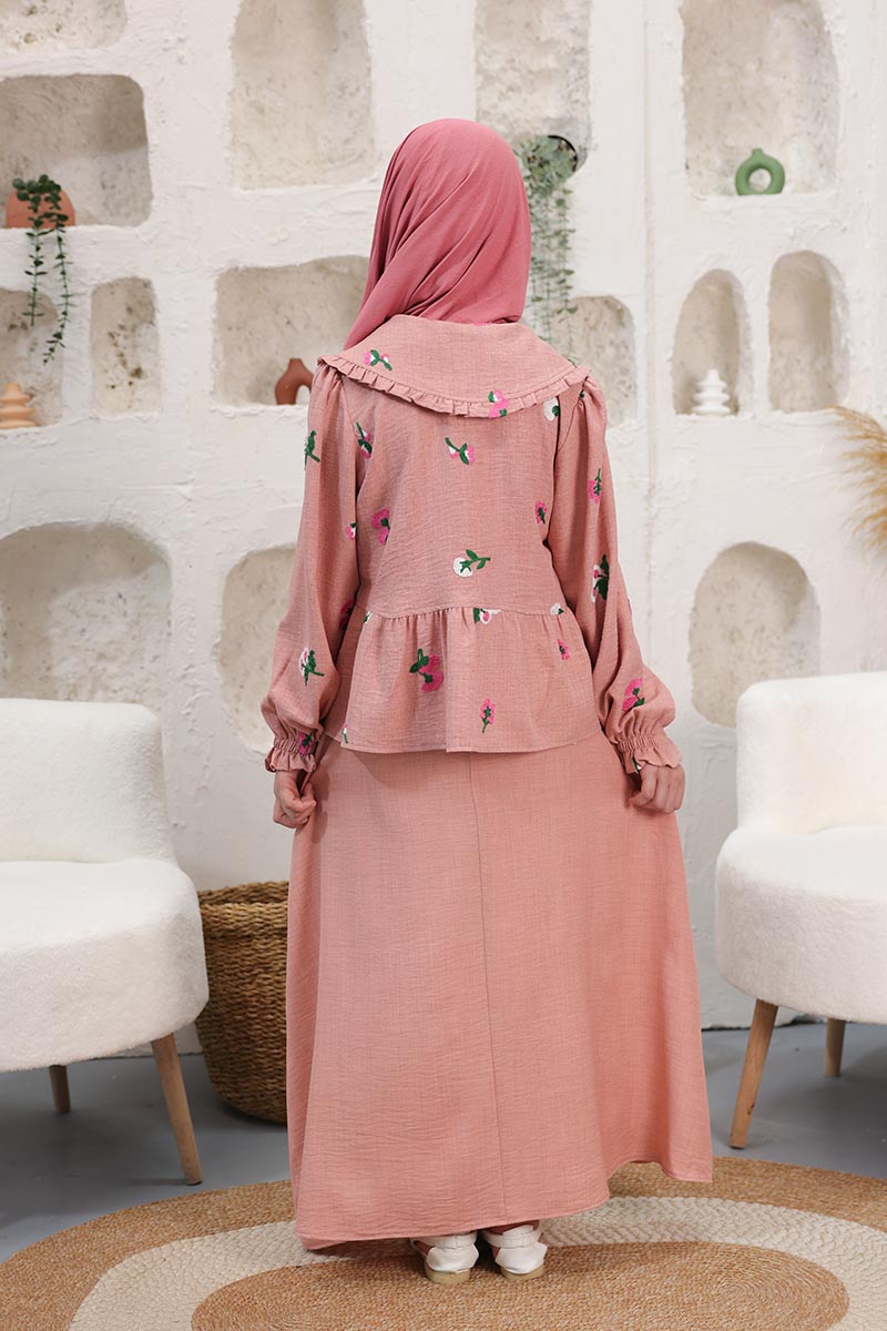 Çocuk Tesettür Tunik Takım Umay Model Pudra - 2
