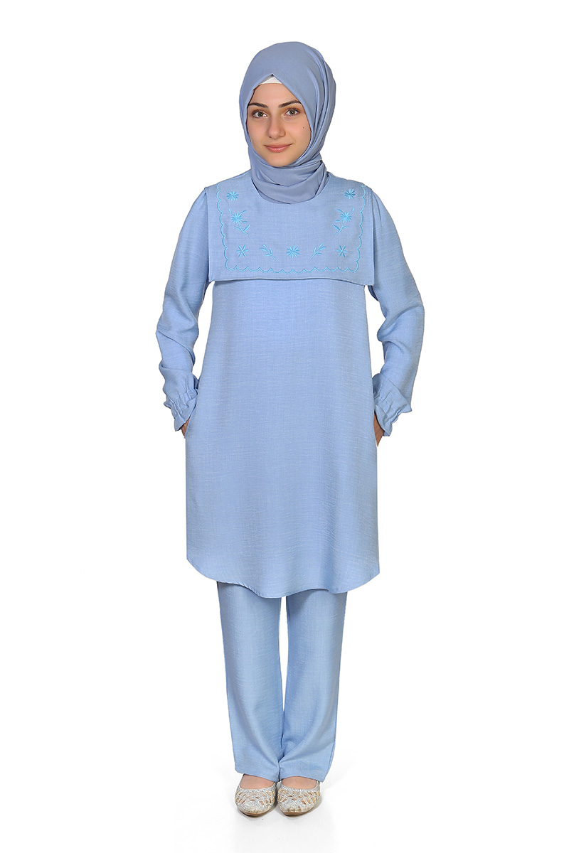 Çocuk Tesettür Tunik Takım Zehra Model Buz Mavi 