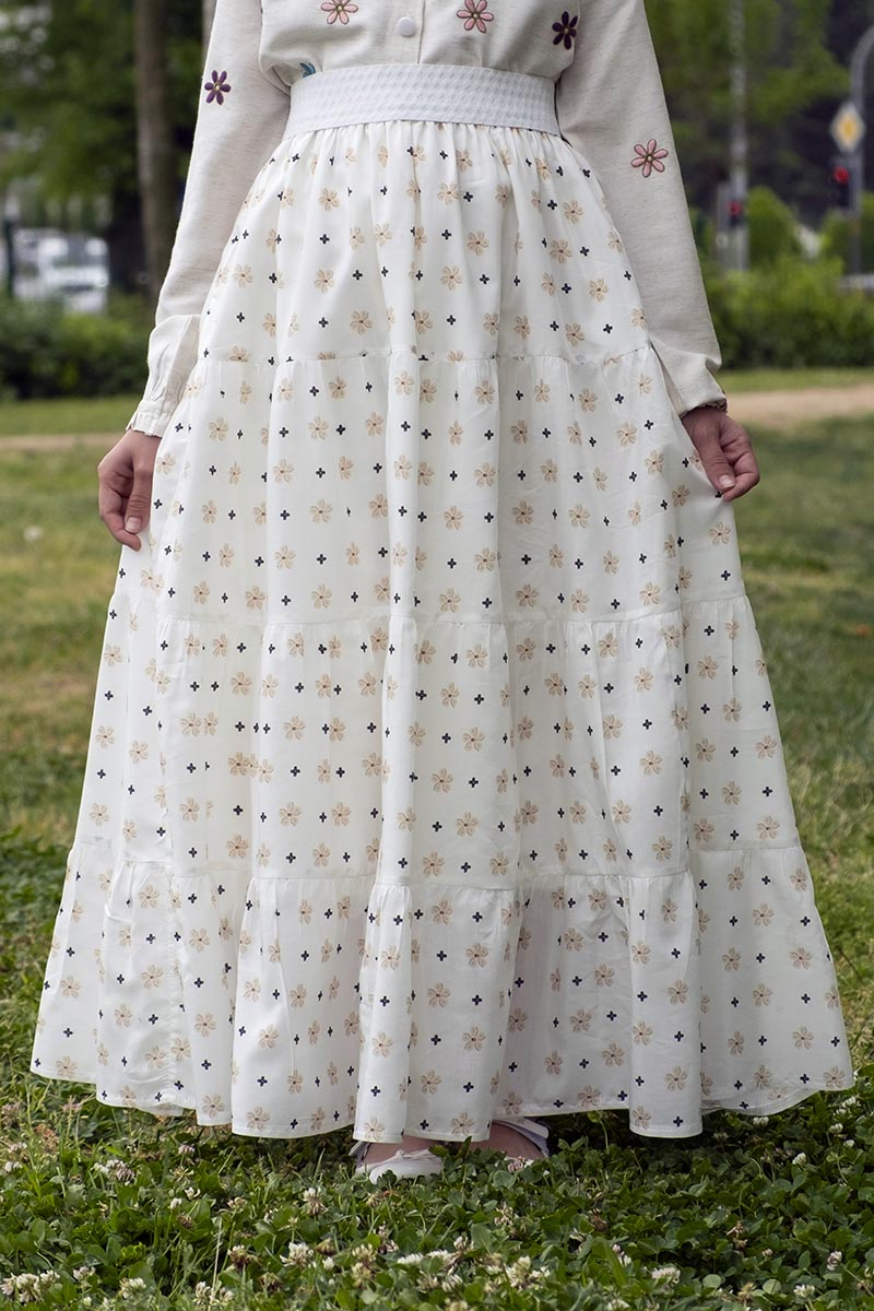 Çocuk Tesettür Uzun Etek Beyaz Menekşe - Mevlana Çocuk Tesettür