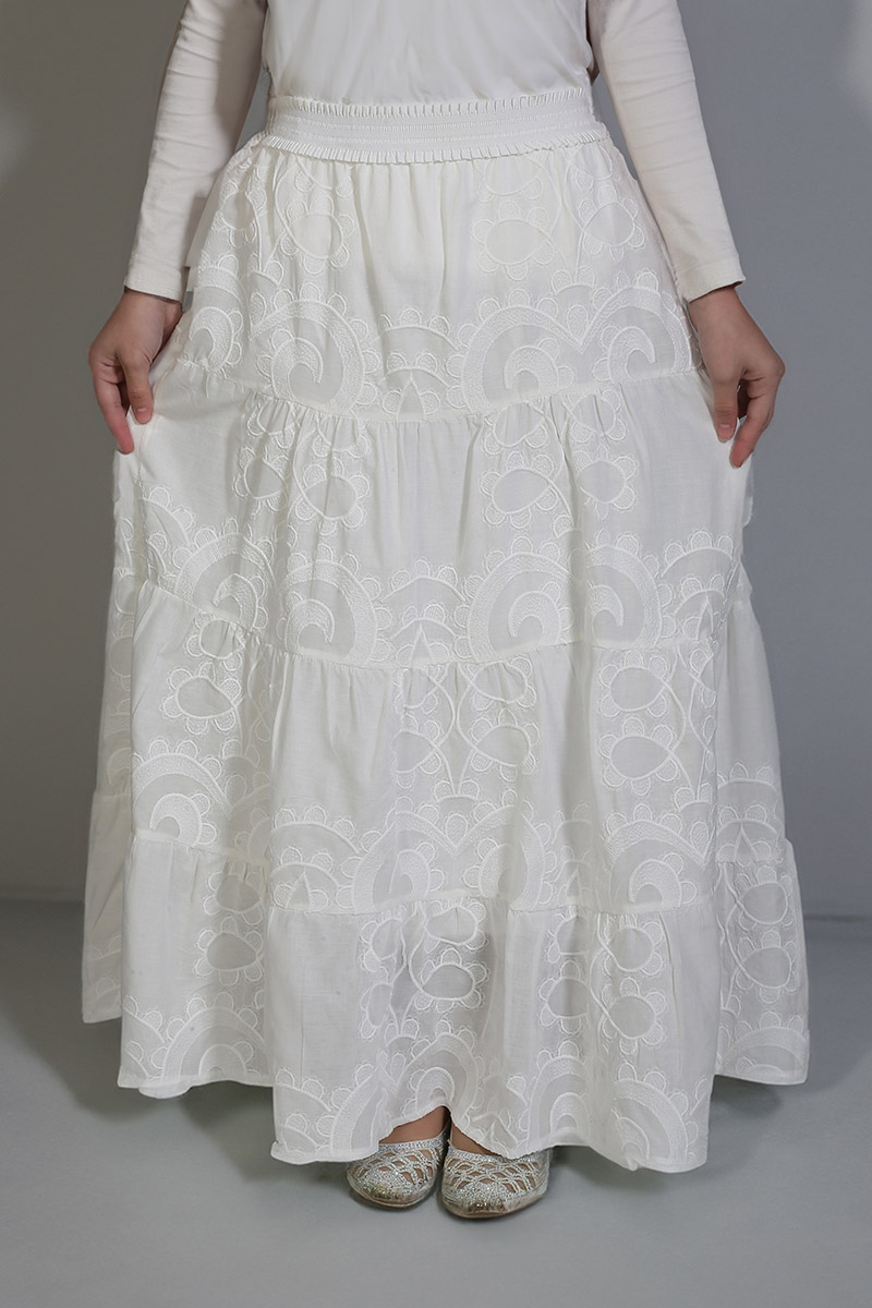 Çocuk Tesettür Uzun Etek Efil Model Beyaz - Mevlana Çocuk Tesettür