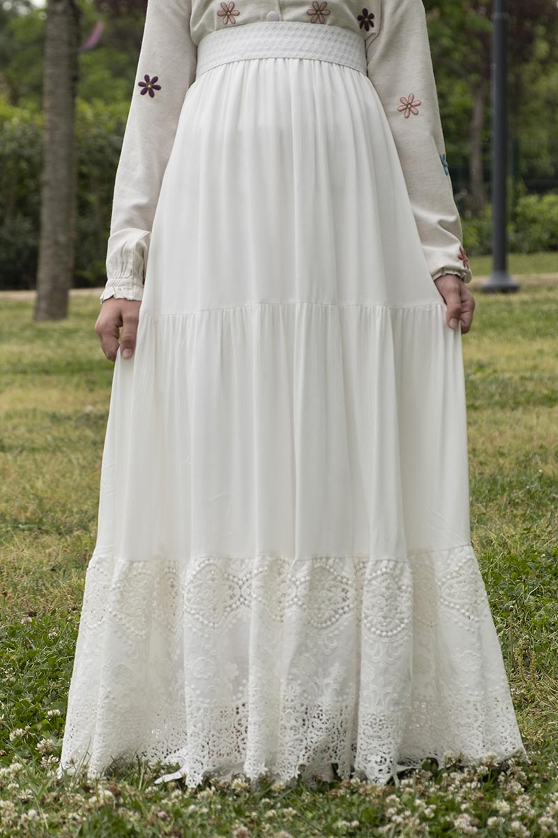 Çocuk Tesettür Uzun Etek Ekru - Mevlana Çocuk Tesettür