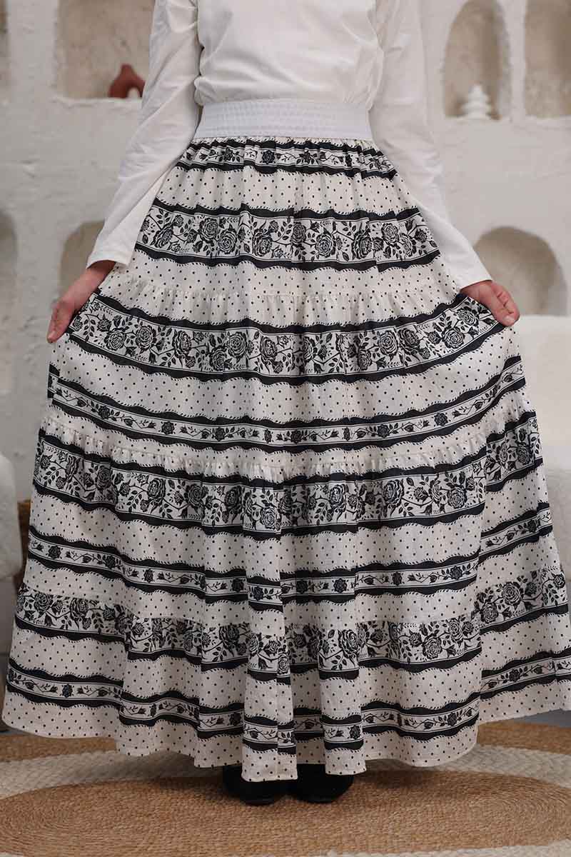 Çocuk Tesettür Uzun Etek Gül Desen - Mevlana Çocuk Tesettür