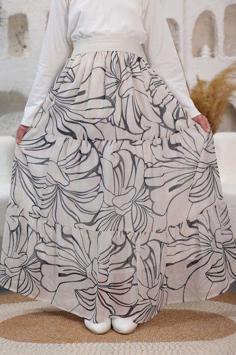 Çocuk Tesettür Uzun Etek Şifon Model Desenli Füme - 1