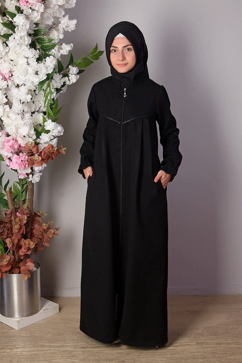 Kaşe Kışlık Çocuk Ferace Tuana Model Siyah - Mevlana Çocuk Tesettür