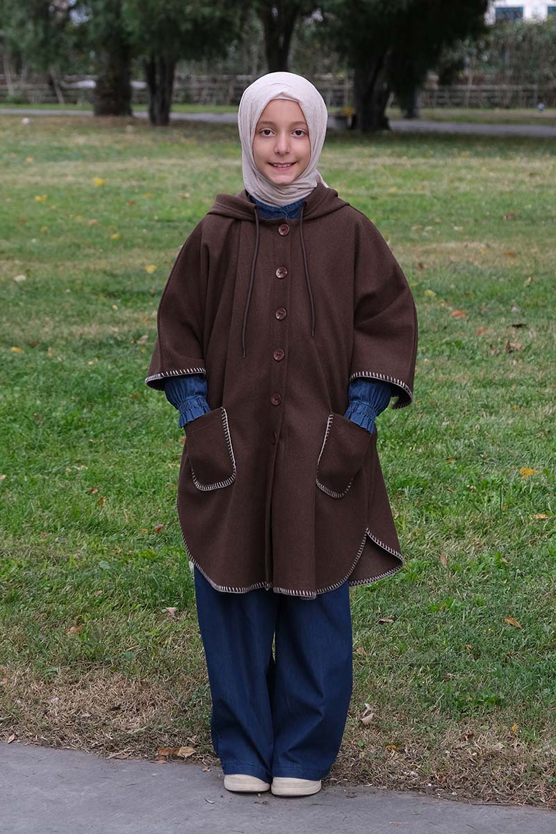 Kışlık Çocuk Panço Düğmeli Model Kahve - 1