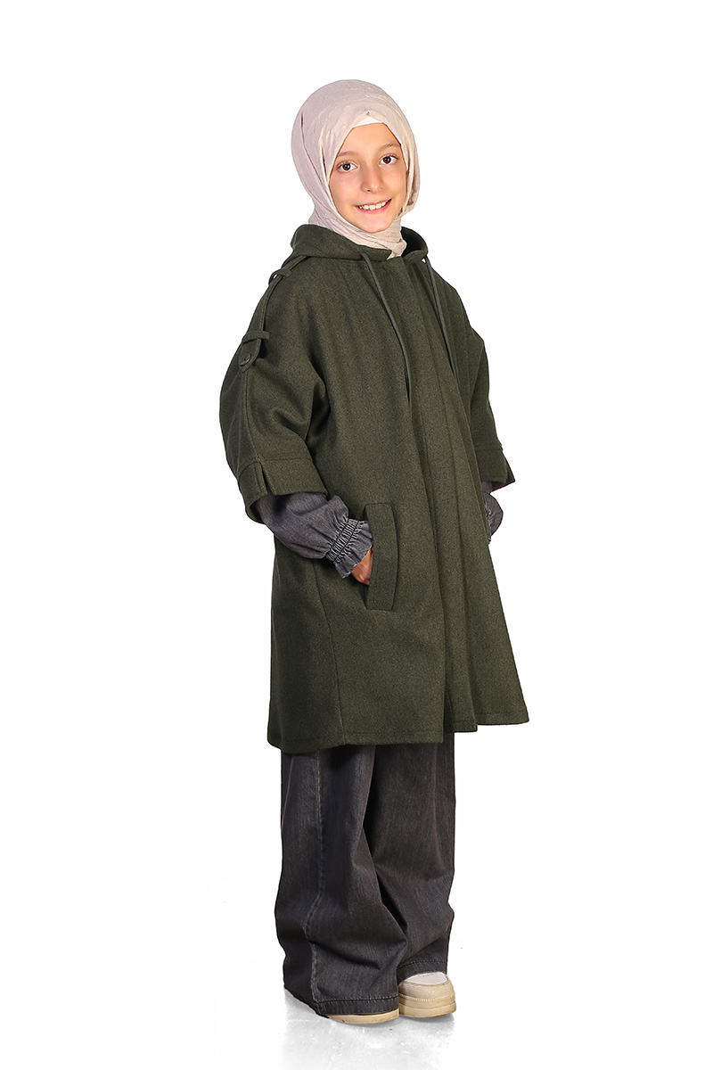 Kışlık Çocuk Panço Fermuarlı Model Haki - 1
